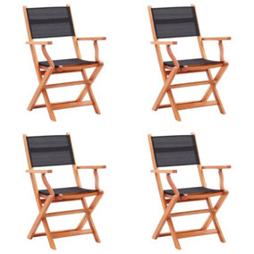 Berkfield Folding Garden Chairs 4 pcs Black Solid Eucalyptus Wood and Textilene