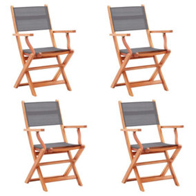 Berkfield Folding Garden Chairs 4 pcs Grey Solid Eucalyptus Wood and Textilene