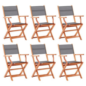 Berkfield Folding Garden Chairs 6 pcs Grey Solid Eucalyptus Wood&Textilene