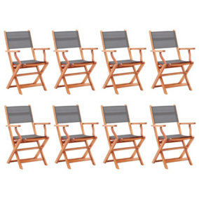 Berkfield Folding Garden Chairs 8 pcs Grey Solid Eucalyptus Wood&Textilene