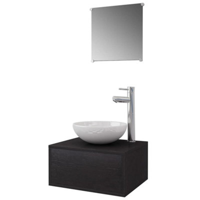 Berkfield Four Piece Bathroom Furniture Set with Basin with Tap Black