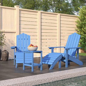 Berkfield Garden Adirondack Chairs with Footstool & Table HDPE Aqua Blue