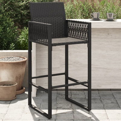 Berkfield Garden Bar Stools 2 pcs Black Poly Rattan