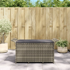 Berkfield Garden Bench with Cushion Grey 116x46x57 cm Poly Rattan