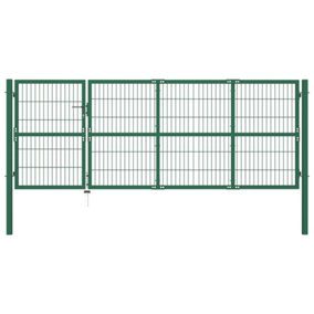 Berkfield Garden Fence Gate with Posts 350x120 cm Steel Green