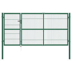 Berkfield Garden Fence Gate with Posts 350x140 cm Steel Green