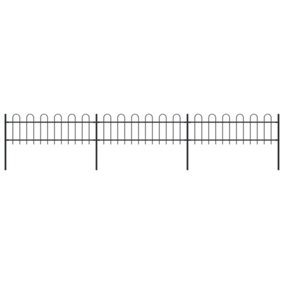 Berkfield Garden Fence with Hoop Top Steel 5.1x0.6 m Black