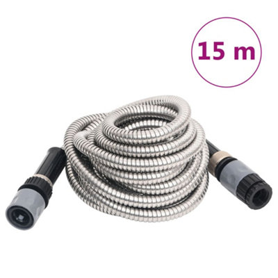 Berkfield Garden Hose with Spray Nozzle Silver 15 m Stainless Steel