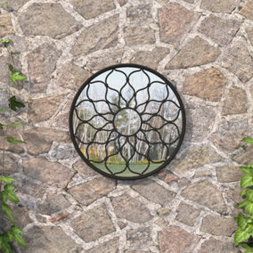 Berkfield Garden Mirror Black 60x3 cm Iron Round for Outdoor Use