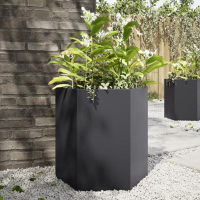 Berkfield Garden Planter 2 pcs Black Hexagon 46x40x45 cm Steel