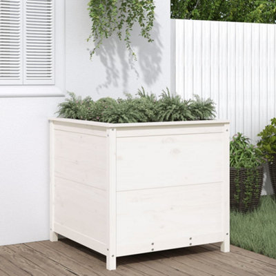 Berkfield Garden Planter White 82.5x82.5x78 cm Solid Wood Pine