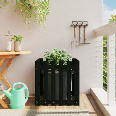 Berkfield Garden Planter with Fence Design Black 60x60x60 cm Solid Wood Pine