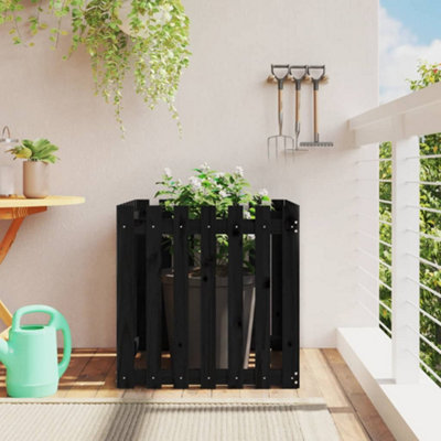 Berkfield Garden Planter with Fence Design Black 70x70x70 cm Solid Wood Pine