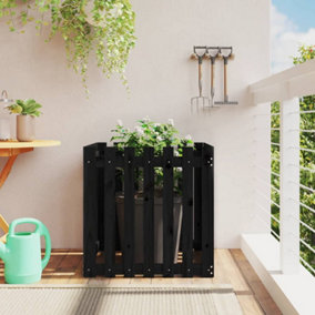 Berkfield Garden Planter with Fence Design Black 70x70x70 cm Solid Wood Pine