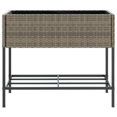 Berkfield Garden Planter with Shelf Grey Poly Rattan