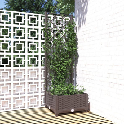 Berkfield Garden Planter with Trellis Brown 40x40x121.5 cm PP