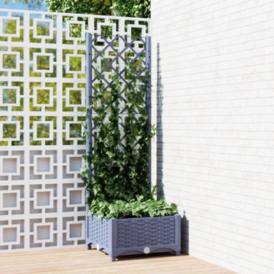 Berkfield Garden Planter with Trellis Dark Grey 40x40x121.5 cm PP | DIY ...