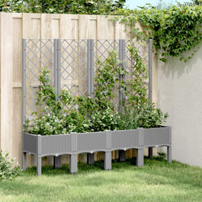 Berkfield Garden Planter with Trellis Light Grey 160x40x142 cm PP
