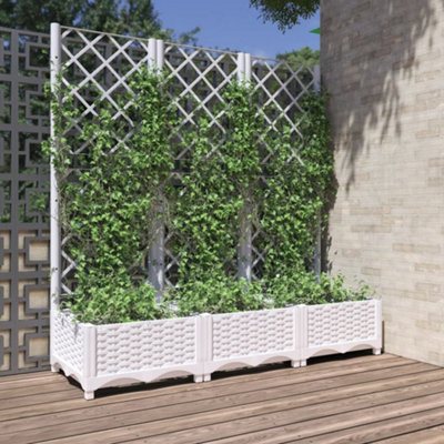 Berkfield Garden Planter with Trellis White 120x40x121.5 cm PP