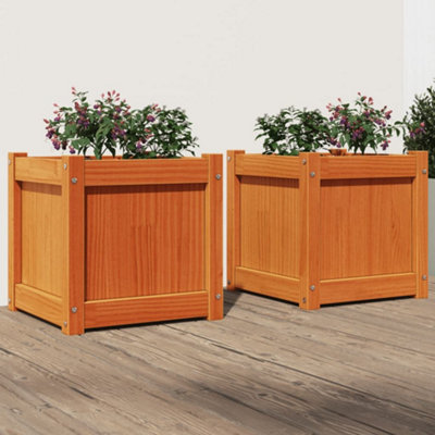Berkfield Garden Planters 2 pcs Wax Brown Solid Wood Pine