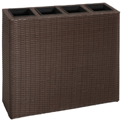 Berkfield Garden Raised Bed with 4 Pots Poly Rattan Brown | DIY at B&Q