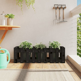 Berkfield Garden Raised Bed with Fence Design Black 100x30x30 cm Solid Wood Pine