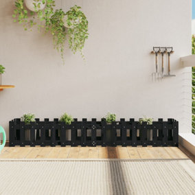 Berkfield Garden Raised Bed with Fence Design Black 200x30x30 cm Solid Wood Pine
