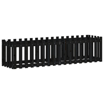 Berkfield Garden Raised Bed with Fence Design Black 200x50x50 cm Solid Wood Pine