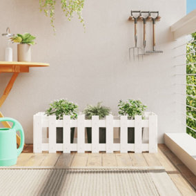 Berkfield Garden Raised Bed with Fence Design White 100x30x30 cm Solid Wood Pine