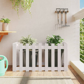 Berkfield Garden Raised Bed with Fence Design White 100x50x50 cm Solid Wood Pine