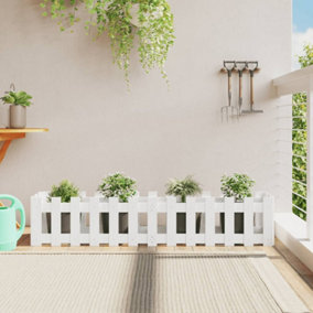 Berkfield Garden Raised Bed with Fence Design White 150x30x30 cm Solid Wood Pine