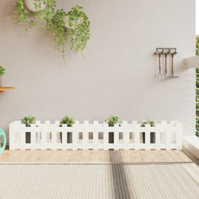 Berkfield Garden Raised Bed with Fence Design White 200x30x30 cm Solid Wood Pine