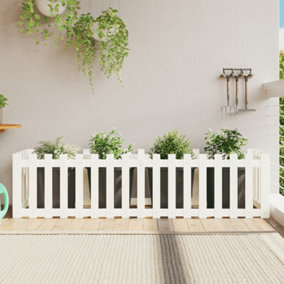 Berkfield Garden Raised Bed with Fence Design White 200x50x50 cm Solid Wood Pine