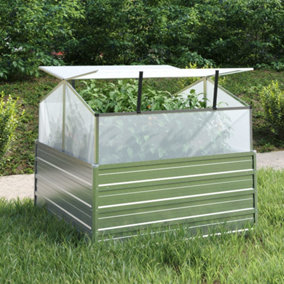 Berkfield Garden Raised Bed with Greenhouse 100x100x85 cm Silver