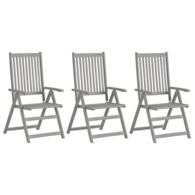 Berkfield Garden Reclining Chairs 3 pcs Grey Solid Acacia Wood