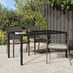 Berkfield Garden Table 150x90x75 cm Tempered Glass and Poly Rattan Black