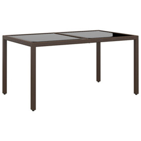 Berkfield Garden Table 150x90x75 cm Tempered Glass and Poly Rattan Brown