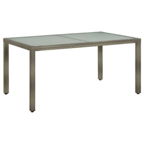 Berkfield Garden Table 150x90x75 cm Tempered Glass and Poly Rattan Grey
