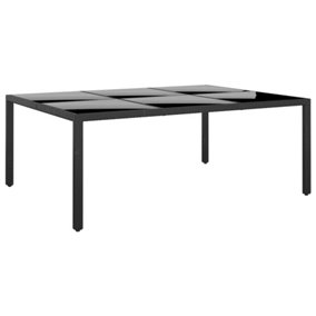 Berkfield Garden Table 200x150x75 cm Tempered Glass and Poly Rattan Black