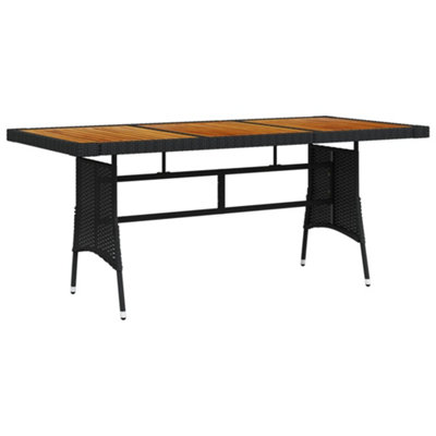 Berkfield Garden Table Black 160x70x72 cm Poly Rattan & Solid Acacia Wood