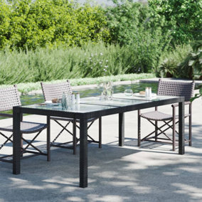 Berkfield Garden Table Black 190x90x75 cm Tempered Glass and Poly Rattan