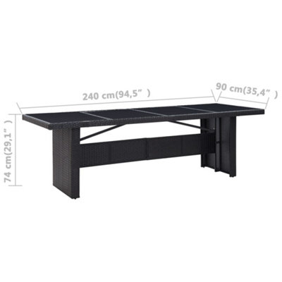Berkfield Garden Table Black 240x90x74 cm Poly Rattan and Glass