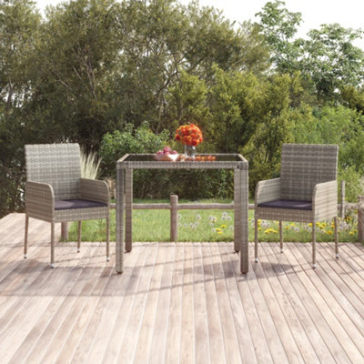 Berkfield Garden Table with Glass Top Grey 90x90x75 cm Poly Rattan ...