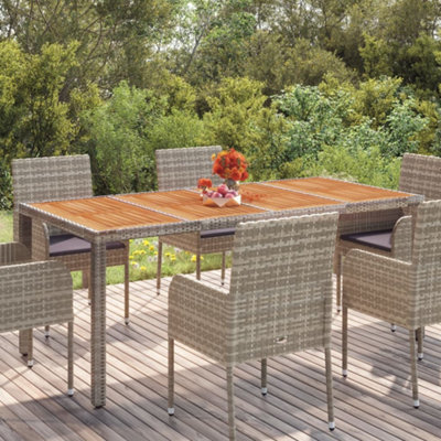 Berkfield Garden Table with Wooden Top Grey 190x90x75 cm Poly Rattan DIY at B Q