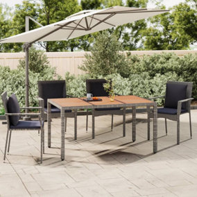 Berkfield Garden Table with Wooden Top Grey Poly Rattan&Solid Wood Acacia