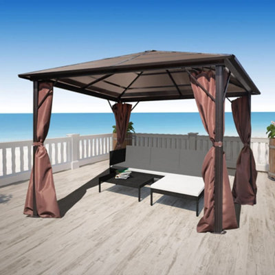 Berkfield Gazebo with Curtain Brown Aluminium 300 x 300 cm | DIY at B&Q