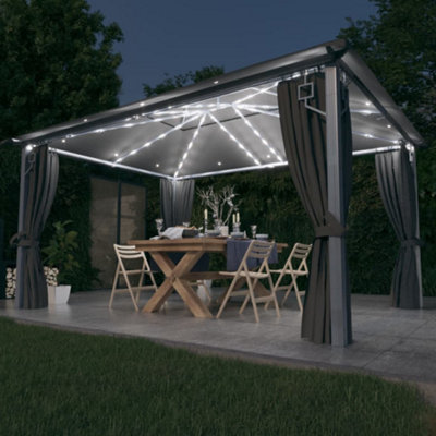 Berkfield Gazebo with Curtain&LED String Lights 4x3 m Anthracite Aluminium