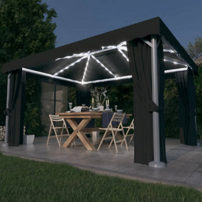 Berkfield Gazebo with Curtain&LED String Lights 4x3 m Anthracite