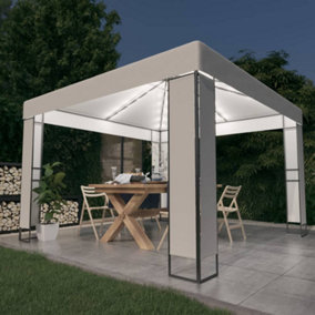 Berkfield Gazebo with Double Roof&LED String Lights 3x3 m White