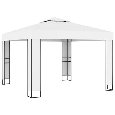 Berkfield Gazebo with Double Roof&LED String Lights 3x3 m White